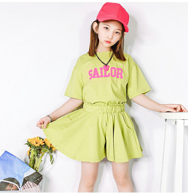 セットアップキッズショートパンツ上下セット半袖Tシャツガウチョパンツカジュアル韓国子供服女の子セットアップショートパンツ半袖トップス女の子キッズジュニア110~160cm