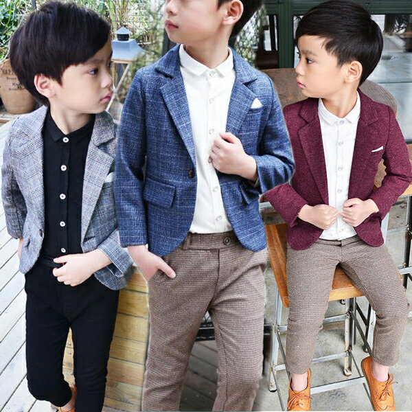 キッズ フォマールスーツ 3点セット キッズスーツ フォーマルウェア 3Color 男の子スーツ グレンチェック欧米風 チェック柄 長袖ジャケットコート結婚式 ...