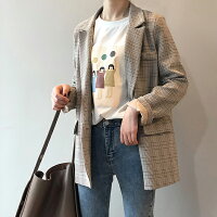 ジャケットレディーステーラードジャケットチェック柄スーツジャケットミディアムカジュアルジャケットレトロノーカラージャケットフォーマルレディース羽織り春夏アウターおしゃれ通学入学式普段着送料無料