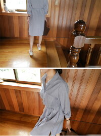 シャツワンピースレディース前開きロングシャツストライプシャツワンピ羽織り長袖レディース膝丈ワンピース前開きワンピースシャツスリット入り春夏ワンピースウエストマーク大きいサイズゆったりタイプ通勤通学オフィスお花見送料無料