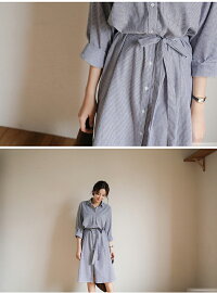 シャツワンピースレディース前開きロングシャツストライプシャツワンピ羽織り長袖レディース膝丈ワンピース前開きワンピースシャツスリット入り春夏ワンピースウエストマーク大きいサイズゆったりタイプ通勤通学オフィスお花見送料無料