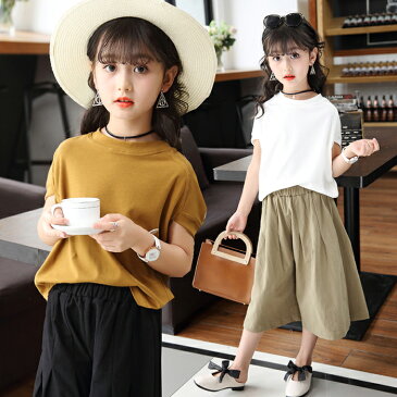 セットアップ キッズ 半袖 子供服 女の子 セットアップ 半袖Tシャツ ガウチョパンツ 2点セット ドルマンスリーブ 七分パンツ カジュアル上下セットアップ こども服 女の子 シンプル 夏 カジュアルパンツセット 送料無料