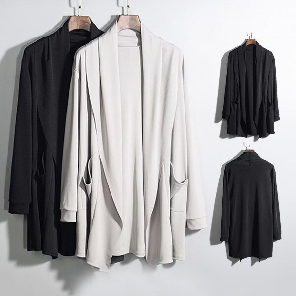 カーディガン メンズ ロングカーディガン コーディガン ジャケット 羽織 薄手 長袖 無地 アウター ドレープ ボタンなしスリムカジュアル ストレッチ 襟付き ...