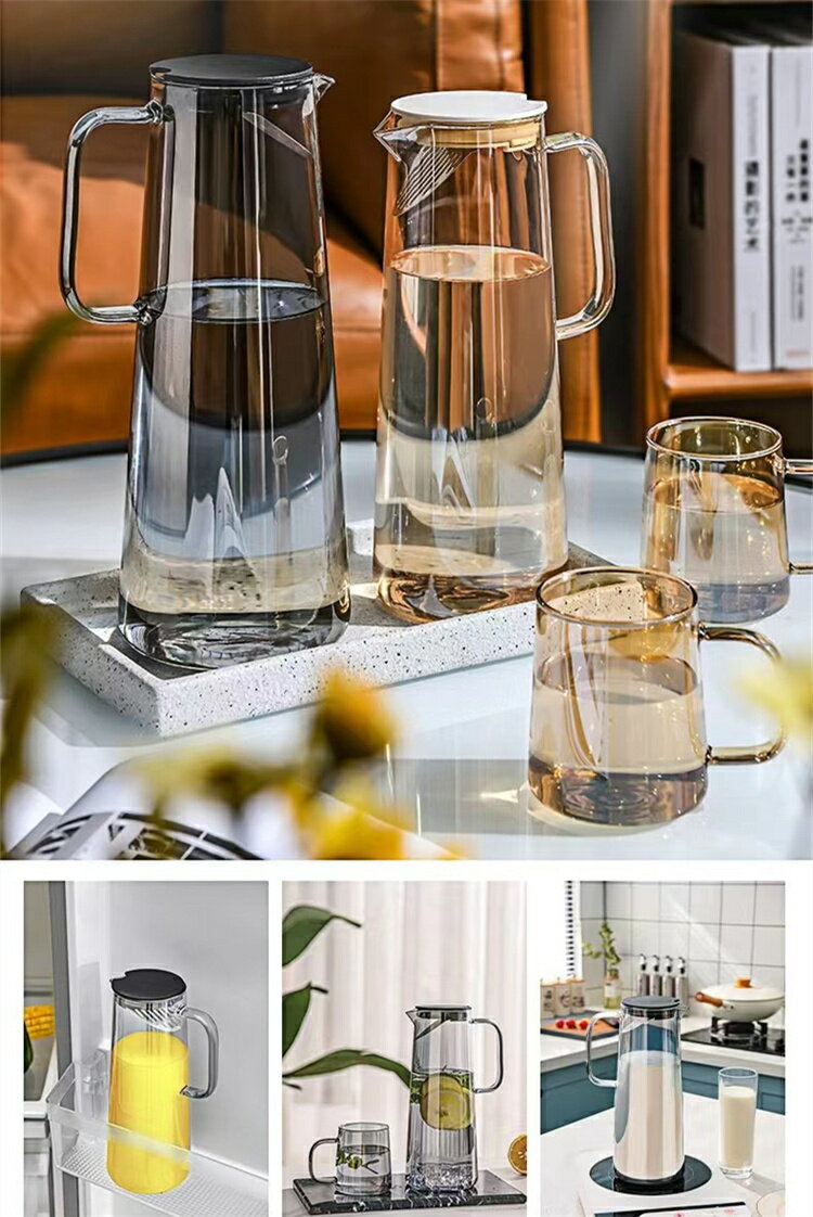 耐熱ガラスポット麦茶ウォーターアイスティー花茶ジュースフレーバーウォーターガラスピッチャーポットおしゃれ水差し洗いやすい麦茶ポット冷茶ポットクールポットウォーターピッチャーウォーターポットジャグ冷水筒プレゼント(1800ML)送料無料