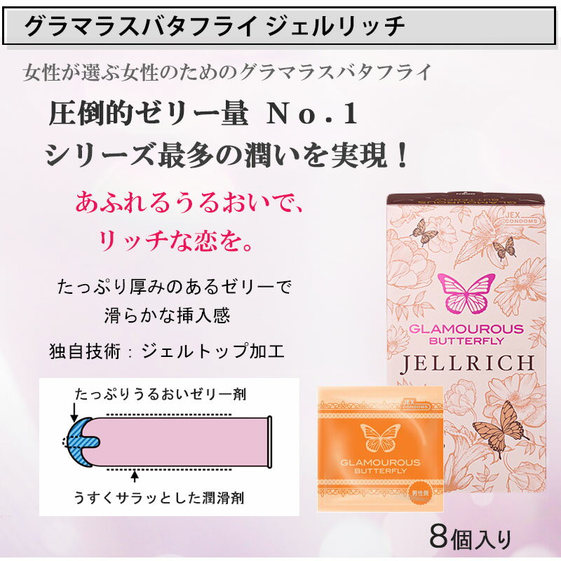 コンドーム グラマラスバタフライ ジェルリッチ（8個入×3箱セット） ジェクス コンドーム セット こんどーむ 避妊具 スキン ゴム アダルトサック condom メール便 送料無料 2