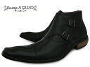 Bump N' GRIND 2804 BLACK バンプ アンド グラインド メンズ ダブルモンク ストレートチップ ブーツ サイドジップ 本革 ロングノーズ ビジネスシューズ 革靴 紳士靴 ブラック BG-2804 BLACK 黒 ドレスシューズ