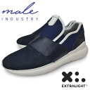 male INDUSTRY SNEAKER BLUE メンズ スリッポン スニーカー 青 紺色 ブルー ネイビー ローカットスニーカー 本革 レザー 送料無料