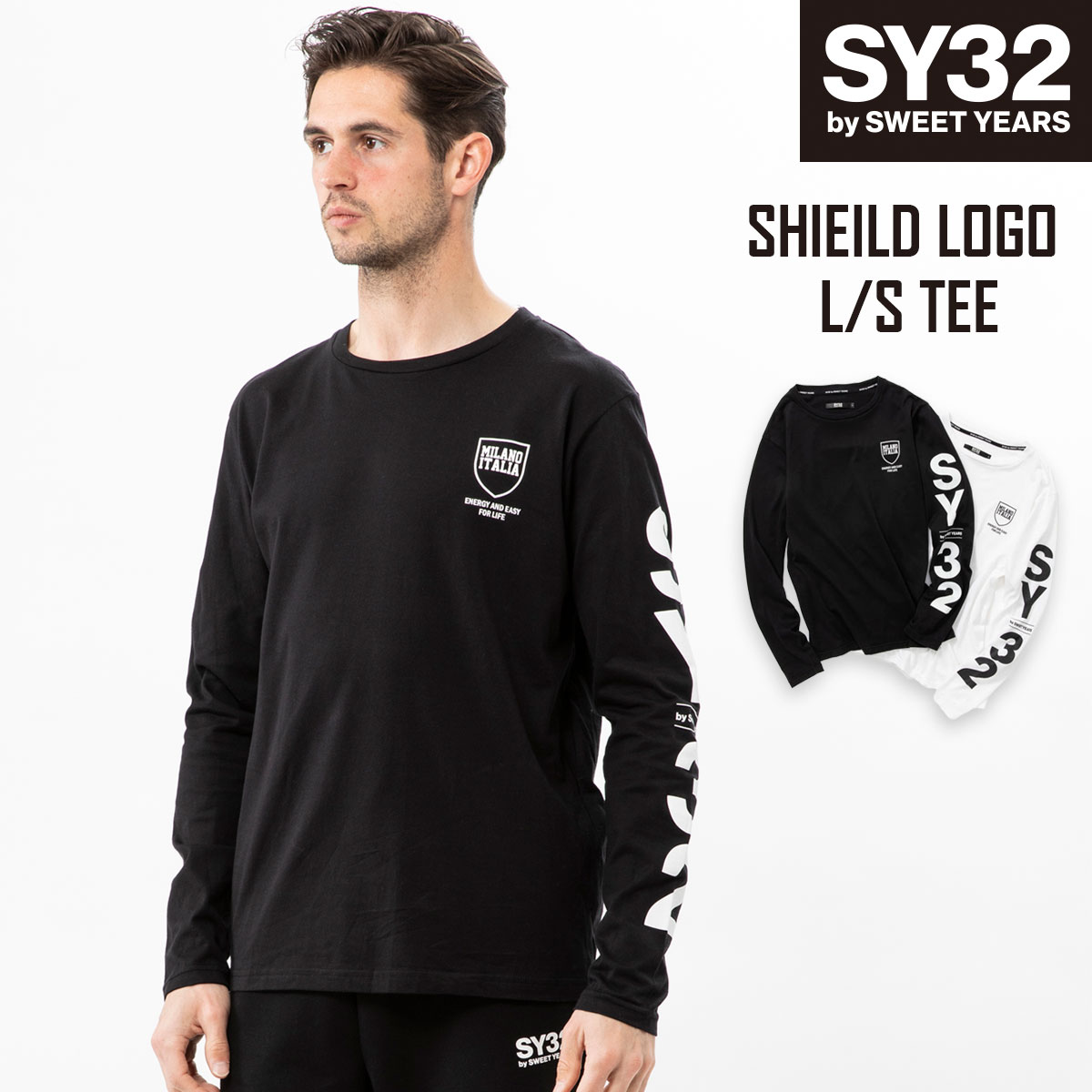 Tシャツ 長袖 ロングスリーブ ロゴ S/M/L/XL/XXL/XXXl/XXXXL LL/3L/4L/5L ◆【REGULAR】SHIEILD LOGO L/S TEE◆ SY32 by SWEET YEARS エスワイサーティトゥバイスウィートイヤーズ　 [TNS1720J]