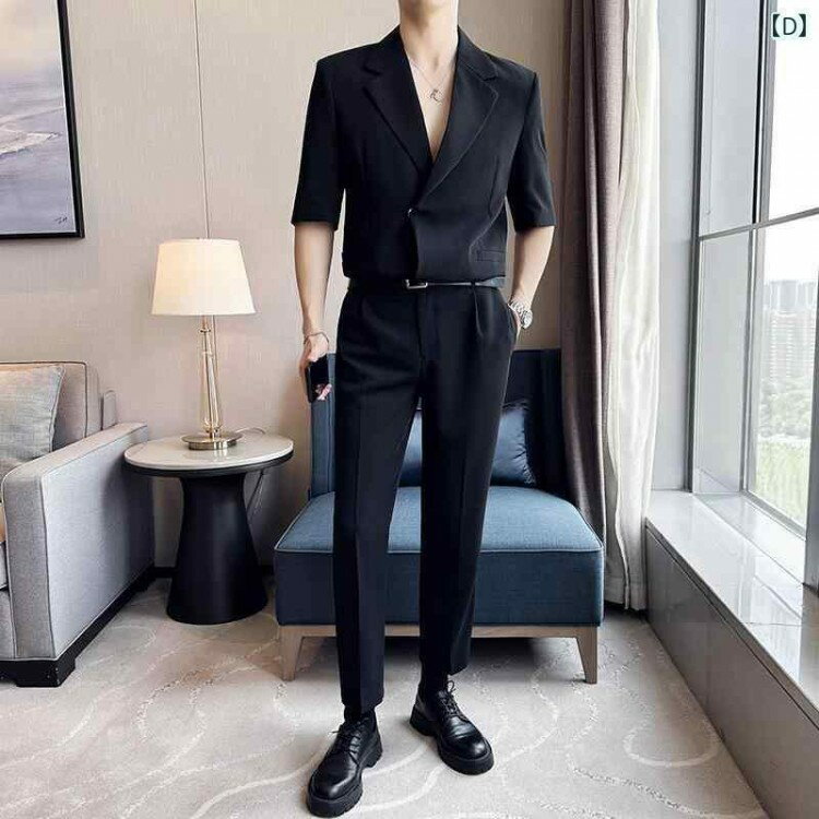 【いまだけ＼半額 50%OFF／13800円→6900円】メンズ 夏 セットアップ 半袖 ジャケット＋パンツ | 無地 黒 白 シンプル ゆったり 大きめサイズ 通勤 カジュアル おしゃれ 薄手 上下セット セットアップ スタイリッシュ 薄手 普段使い 大きめサイズ 無地 シンプル ジャケット