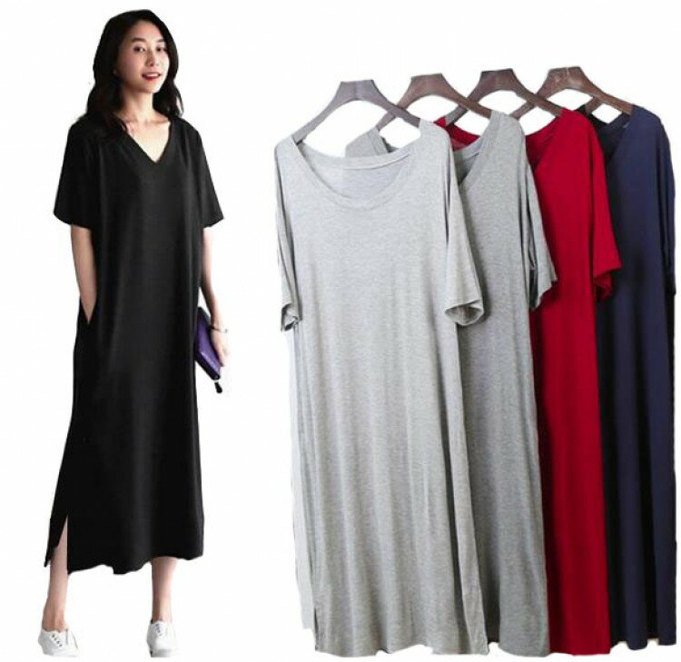 【早い者勝ち★300円Offクーポン】5色 大きいサイズ レディース ワンピース 可愛い ゆったり Aライン ロング マキシ丈 夏 夏体型カバーモダール生地 春 中袖