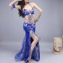 【スーパーSALE 1500円OFFクーポン配布中】 全サイズ 11色 上下セット+ 腰巻き 3点セット ベリーダンス衣装 フリンジ スパンコール クラーデショ...