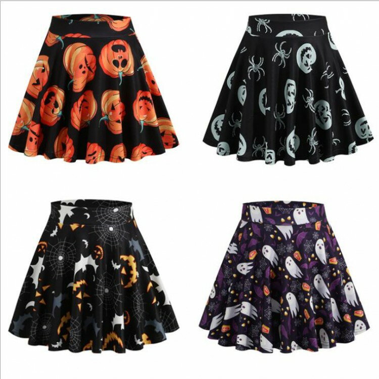 【早い者勝ち★300円Offクーポン】ハロウィン衣装 スカート レディースミニスカート Aライン レトロ ハロウィン ダンス衣装コスプレ 仮装 細身 カボチャ 髑髏 蝙蝠 カボチャ幽霊 女性 party Halloween