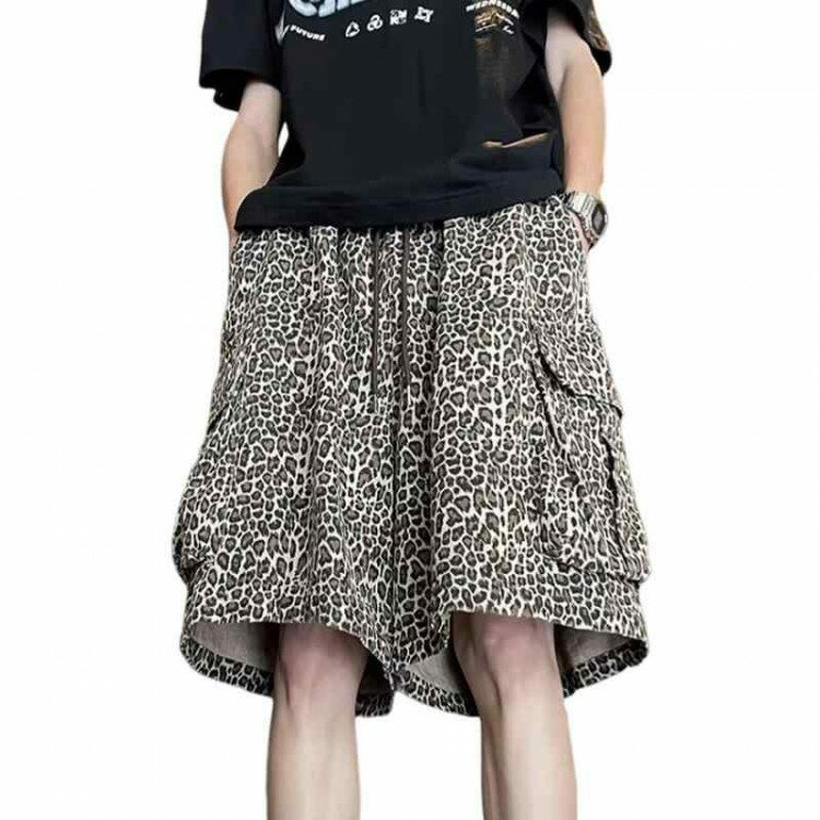 ハーフパンツ メンズ おしゃれ 豹柄 ベージュ 大きいポケット ミリタリー風 カーゴ 夏 ストリート かっ..