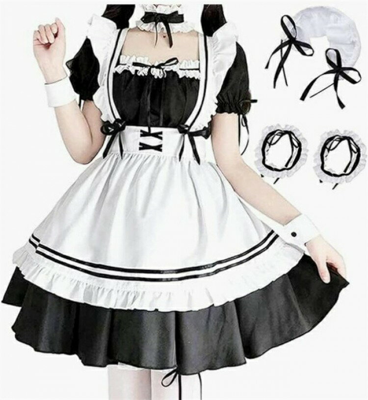 メイド 服 コスプレ 衣装 仮装 女装 フリル ロリータ かわいい カチューシャ 付き ロリータワンピース ..