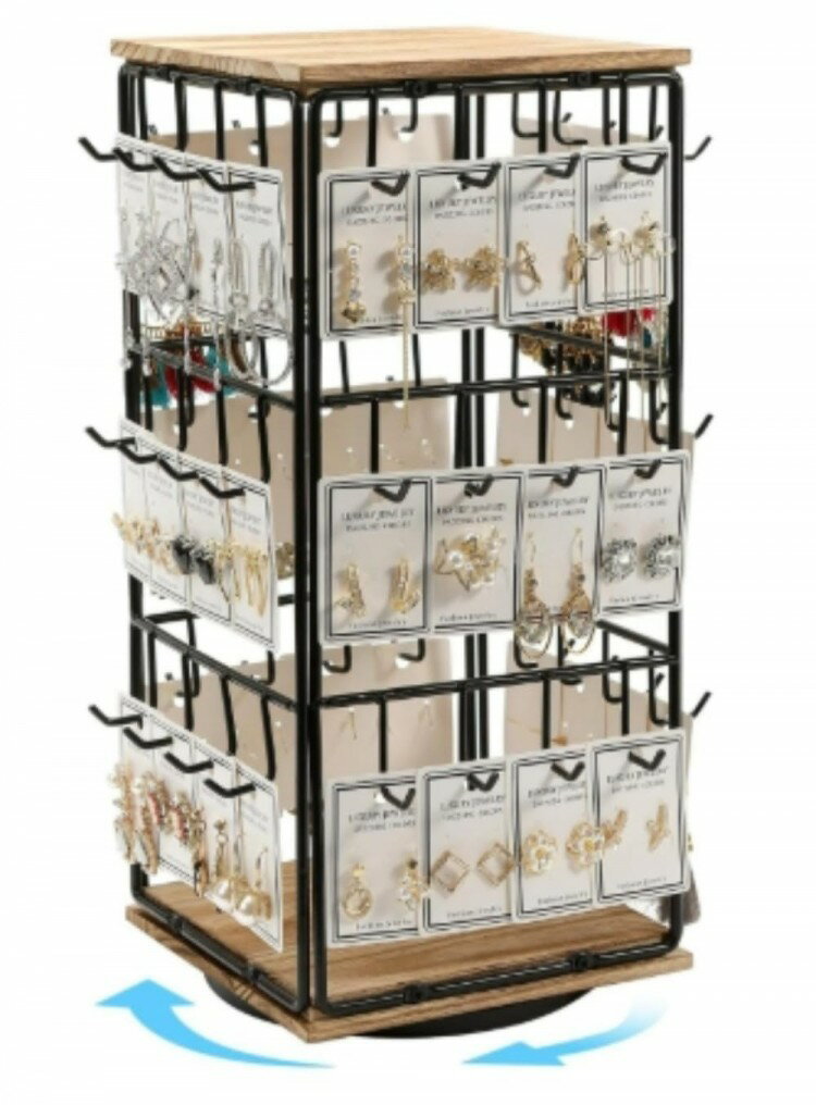 360度回転 フック付き ジュエリースタンド カウンタートップイヤリングラック イヤリングオーガナイザ..