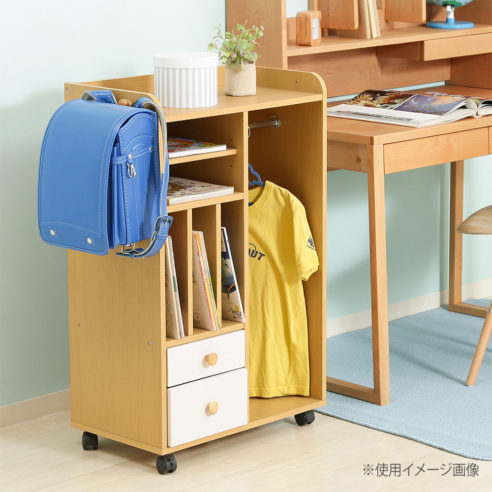 【SS限定P5倍6/5 13-15時&最大1万円クーポン6/4-10】 NORM ストレージラック ハンガー付 ナチュラル 幅580×奥行340×高さ920mm 耐荷重20kg オープンラック ラック ナチュラルテイスト 子供部屋 リビング FBC484 [2]