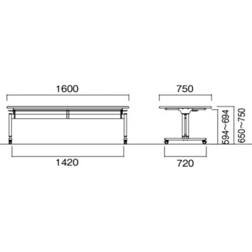 ダイニングテーブル 幅1600mm 奥行750mm 高さ調節 キャスター付き 折りたたみテーブル 昇降式 シンプル ナチュラル 会議 食堂 大型テーブル デスク FIZ-1675