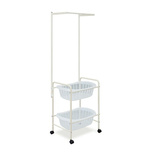 【最大1万円クーポン9/19-23】 【法人送料無料】脱衣カゴ 2段 ハンガーバー付き ブルー ホワイト 2段タイプ カゴ付 脱衣所 ポールハンガー 洗濯用品 ハンガー掛付脱衣カゴ TB-73-2728