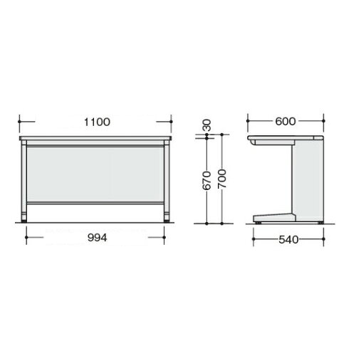 平デスク 幅1100×奥行600×高さ720mm オフィスデスク ワークデスク パソコンデスク 事務机 PCデスク スチールデスク スチール製 アジャスター付き NED116FDN ルキット オフィス家具 インテリア [3]