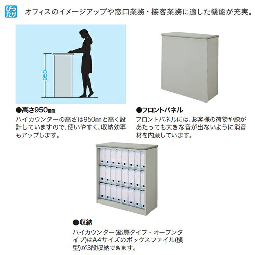 カウンター W1200×D460×H950mm 鍵付き 棚付タイプ ハイカウンター 受付カウンター 受付台 記載台 インフォメーションカウンター 扉付 引き戸 受付 SNC1290K