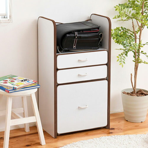 【最大1万円クーポン10/14-17】 ソフトエッジで安全なキッズ ランドセルラック 幅48 奥行29 高さ90 収納 スリム 子供 ラック ランドセル 木製 キャスター付き 引き出し 送料無料 FES-0003