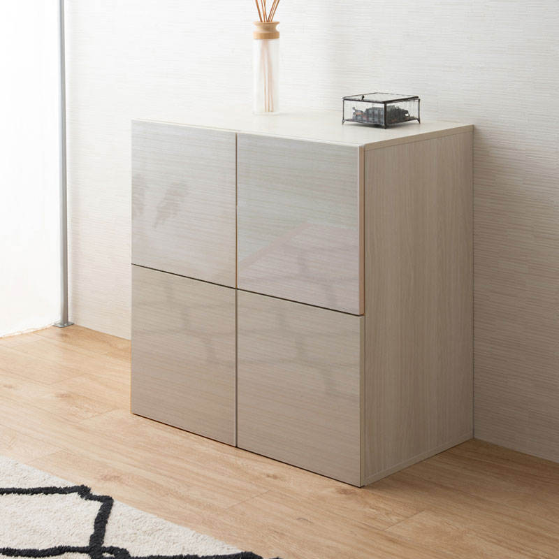 【最大1万円クーポン12/4-10】 スクエアキャビネット プッシュ式 2列2段 サイドボード リビングボード ルーター収納 テレビ台 北欧 間仕切り 収納 おしゃれ ホワイト ナチュラル fy-0119-0122