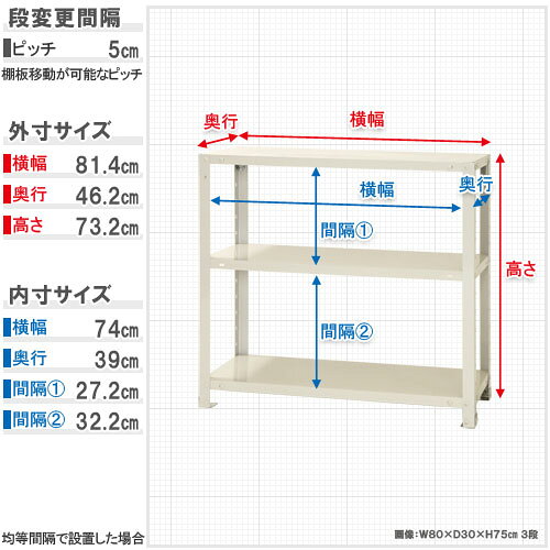 【最大1万円クーポン6/20-25】 スチールラック 幅80×奥行45×高さ75cm 3段 40kg/段 スリムラック 軽量ラック 業務用 収納棚 スチール棚 物品棚 オープンラック 店舗 倉庫 整理棚 NSTR-257 [2]