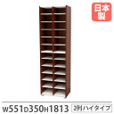 【法人限定】 靴箱 2列 幅551×奥行350×高さ1813mm ダークブラウン シューズボックス シューズラック スリッパラック おしゃれ オフィス 木目 国産 PLD-59P