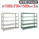 【P5倍8/25 13-15時&最大1万円クーポン8/24-27】 スチールラック 幅1500×奥行750×高さ1500mm 5段 耐荷重300kg/段 中量ラック スチール棚 オープンラック 業務用 収納棚 中量棚 物品棚 収納 3MS-5575-5