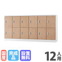 【P5倍7/20 13-15時&最大1万円クーポン7/19-25】 【設置無料】 ロッカー 12人用 6列2段 浅型 鍵なし 木目 シューズロッカー スチールロ...