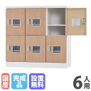 【最大1万円クーポン6/3-10】 【設置無料】 ロッカー 6人用 浅型 窓付き 鍵なし 木目 シューズロッカー スチールロッカー オフィス収納 六人用 6人用...