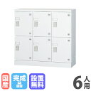 【最大1万円クーポン6/3-10】 【設置無料】 ロッカー 6人用 3列2段 窓なし 鍵なし 浅型 高さ880mm ホワイトグレー 多目的用ロッカー シューズボ...