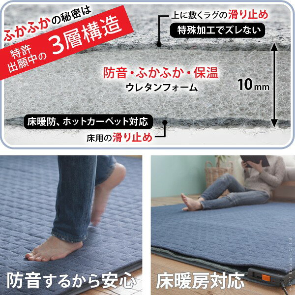 【SS限定P5倍6/5 13-15時&最大1万円クーポン6/4-10】 ラグ 下敷き 厚手 防音ふかふか下敷専用ラグ 〔ふかピタ〕 170x115cm (1.5畳用) 長方形 ふっくら カーペット ラグマット 洗える 床暖房 ホットカーペット対応 リビング 滑り止め スミノエ [2]
