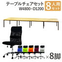 【P5倍4/20 13-15時&最大1万円クーポン4/20】 【法人限定】 フリーアドレスデスク セット 8人用 幅4800mm オフィスチェア ミドルバック 肘なし 会議テーブル オフィスデスク ワークテーブル GFA-4812H-S5 LOOKIT オフィス家具 インテリア