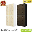 書庫 セット 9人用ロッカー シューズロッカー 備品庫 スチール書庫 シリンダー錠 木目扉 収納 靴箱 連結 幅900×奥行400×高さ1050mm FH-99...