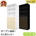 書庫 セット オープン書庫 6人用ロッカー シューズロッカー 備品庫 スチール書庫 シリンダー錠 木目扉 幅900×奥行400×高さ1050mm FH-N6-C...