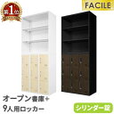 書庫 セット オープン書庫 9人用ロッカー シューズロッカー 備品庫 スチール書庫 シリンダー錠 木目扉 幅900×奥行400×高さ1050mm FH-N9-C...