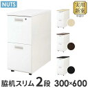 脇机 2段 本体ホワイト 無地 スリム 幅300×奥行600mm 袖机 サイドワゴン デスクワゴン サイドキャビネット サイドデスク 鍵付き A4 LD-WD2...
