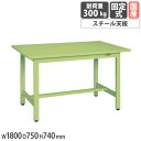 LOOKIT オフィス家具 インテリアで買える「【P3倍11/1 13-15時&最大1万円クーポン11/1】 軽量作業台 サカエ KSタイプ スチール天板 幅1800×奥行750×高さ740mm 本体グリーン 天板グリーン 均等耐荷重300kg ワークテーブル 工場 学校 日本製 KS-187S」の画像です。価格は41,100円になります。