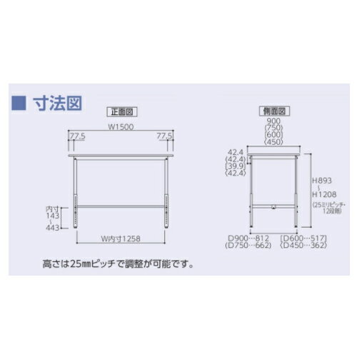 【最大1万円OFFクーポン 9/4 20時-9/11 2時】【法人送料無料】 作業台 山金工業 ヤマテック 昇降式 半面棚板付き 幅1500×奥行750×高さ900〜1200mm ワークテーブル 作業テーブル 作業机 SUPAH-1575T-WW