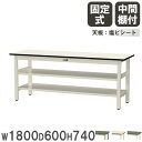 【P5倍8/10 13-15時&最大1万円クーポン8/4-10】 【法人送料無料】 作業台 山金工業 ヤマテック 幅1800×奥行600×高さ740mm 塩ビシート天板 中間棚付 ワークテーブル 作業テーブル 工場 日本製 SWR-1860TTS2
