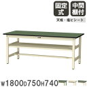 【最大1万円クーポン6/3-10】 【法人送料無料】 作業台 山金工業 ヤマテック 幅1800×奥行750×高さ740mm 塩ビシート天板 中間棚付 ワークテー...
