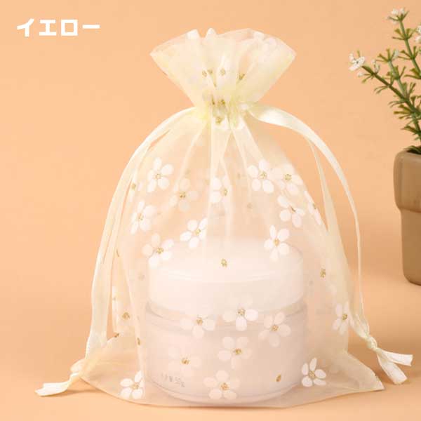 【透け感が可愛い花柄】ラッピング袋 20枚セット 16×23cm Lサイズ 巾着袋 オーガンジー ギフトバッグ プレゼント袋 ラッピング用品 送料無料
