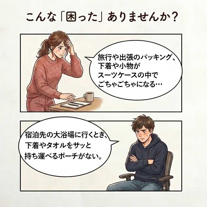 【パッキング スッキリ】 トラベルバッグ ポーチ 3色セット トラベルポーチ バッグインバッグ 旅行 出張 収納 下着 小物 化粧品 持ち手付き 送料無料 loolshop-10039191 ロールショップ サンプル画像2