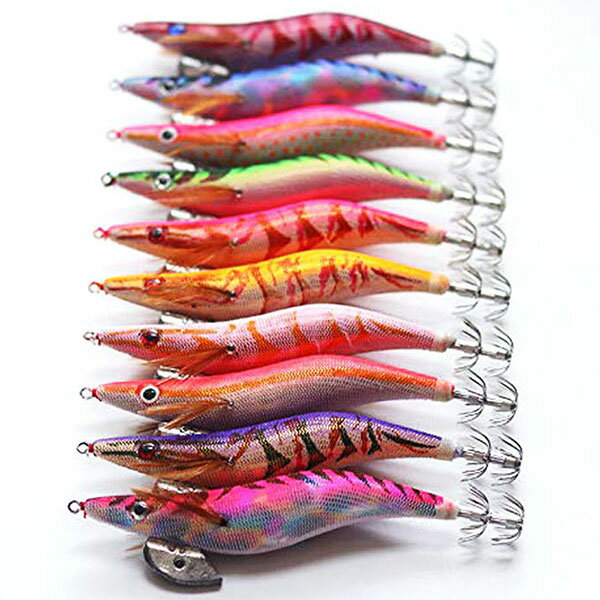 【初心者でもすぐ始められる】エギ セット 10本 3.5号 ケース付き カラビナ付き 夜光 イカ釣り 蓄光