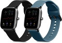 【2色セット】 Huami Amazfit GTS 4 Mini GTS 2 Mini バンド 交換 ベルト シリコンバンド ソフト TPU 耐久性 黒色/ブル...