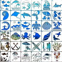 ステンシルシート 【36枚】 描画テンプレート 36種類 海の生き物柄 絵図 手帳用テンプレート ステンシルプレート 塗り絵 製図用テンプレート DIYアルバム 絵描き道具 文具プレゼント 手帳用に 水洗い可 繰り返し使用可 9*9cm 送料無料
