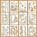 ステンシルシート 【12枚セット】 描画テンプレート 花 蝶 リボン ハート 柄 製図用テンプレート 描画ツール 透かし彫り 水洗い可 塗り絵 DIY アルバム...