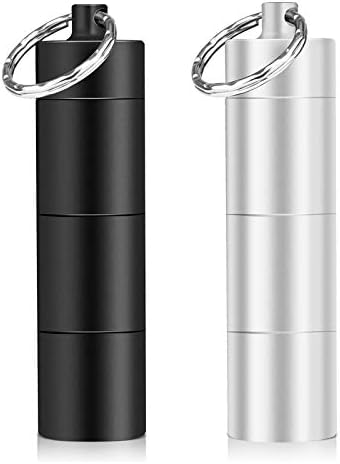 ピルケース 携帯型 サプリケース 防水 ニトロ 薬入れ 一日三回 飲み忘れ アルミ合金 キーホルダー ゴムパッキン付き 3連結 2色セット ブラック+シルバー