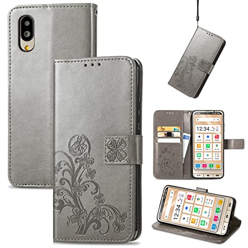 乐天商城 - シンプルスマホ6 sumaho6 ケース 手帳型 耐衝撃 軽量 ノートブック型 スマホカバー 多機能 スタンド 財布 スマホホルダー シンプル ビジネス 耐久性 摩擦耐性 スマホケース カード収納 男性 女性 薄型 四つ葉のクローバーグレー 送料無料